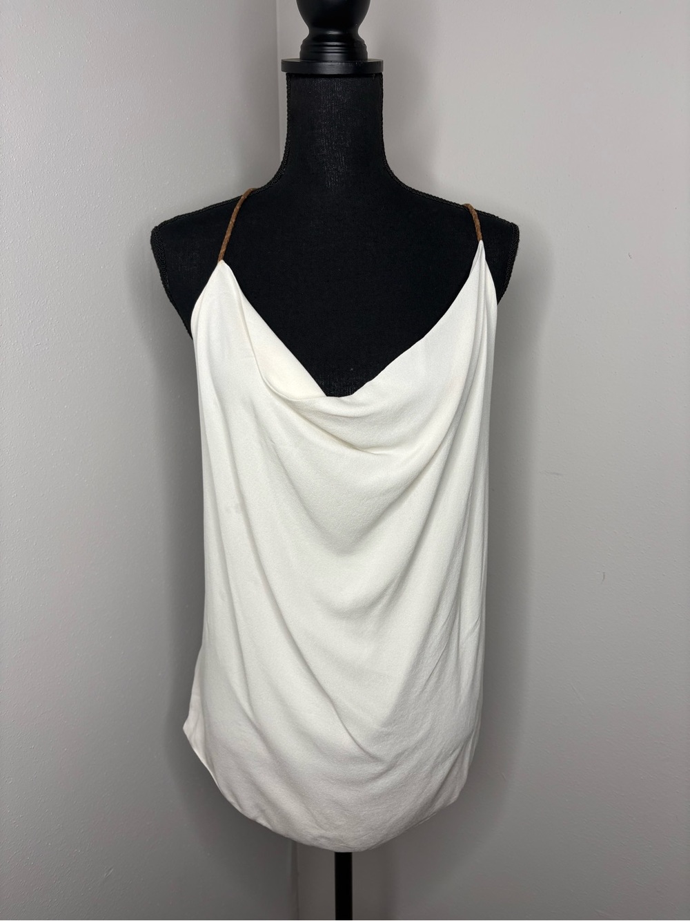 Yigal Azrouel Ivory Cowl Neck Camisole with Brown Straps